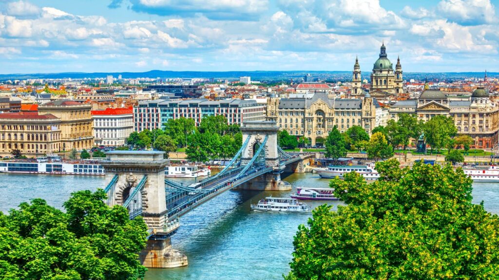 chain bridge above danube river in budapest. hungary shutterstock 562412311