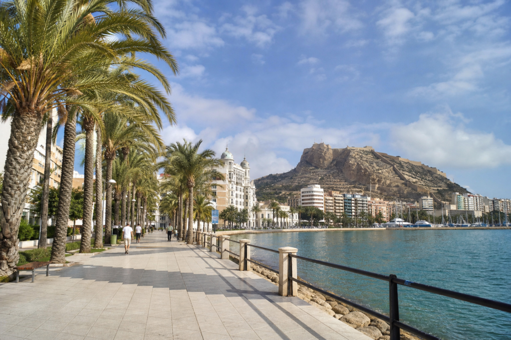 Alicante waterfront and promenade in Spain