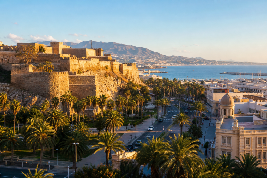 Almería coastline and Alcazaba in Spain