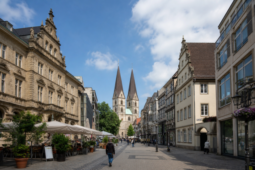 Bielefeld city centre pedestrian street in Germany