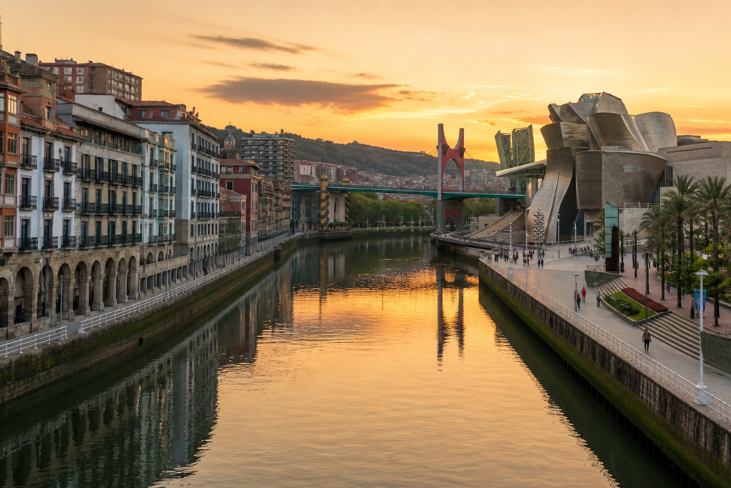 Bilbao skyline and Guggenheim Museum illustrating cannabis laws and responsible travel