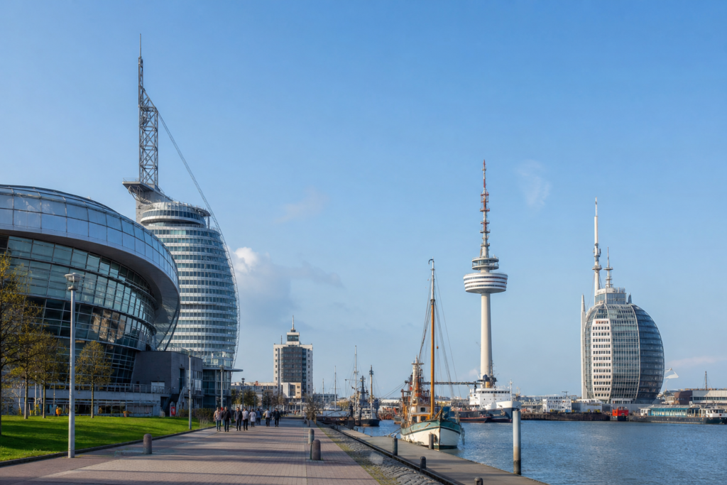Bremerhaven harbour waterfront and city skyline