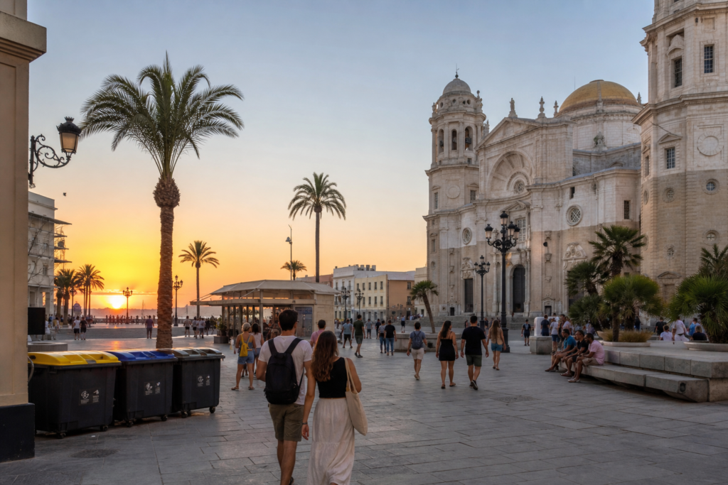 Cádiz public plaza representing responsible travel and local rules