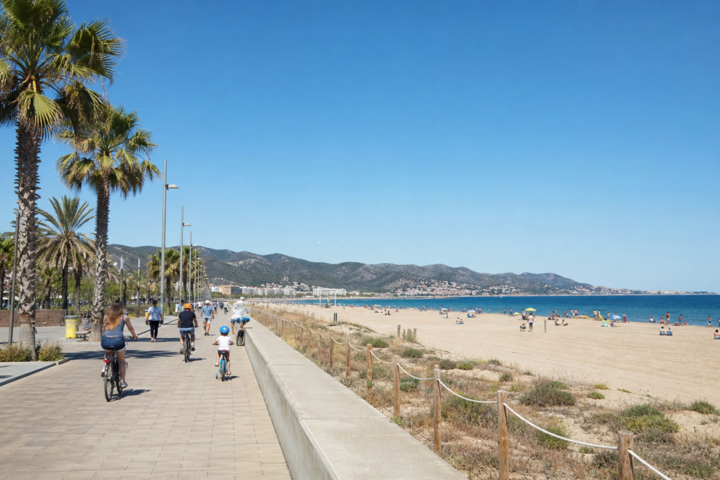 Castelldefels beach and promenade in Catalonia, Spain