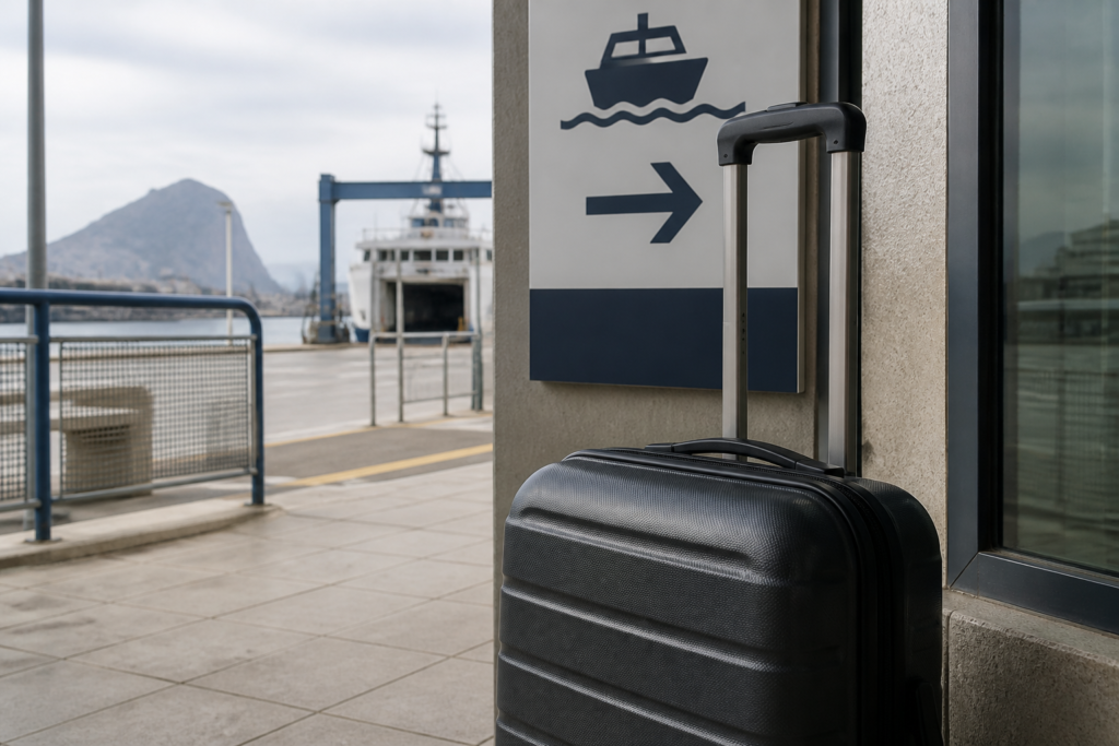 Closed suitcase beside the Algeciras ferry terminal