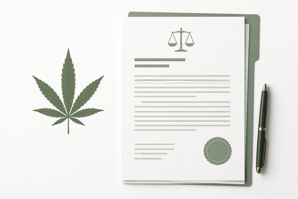 Conceptual illustration of Spanish cannabis law and a legal notice