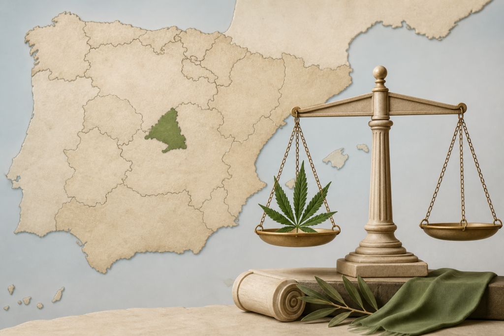 Conceptual illustration of Spanish cannabis law and the Madrid region
