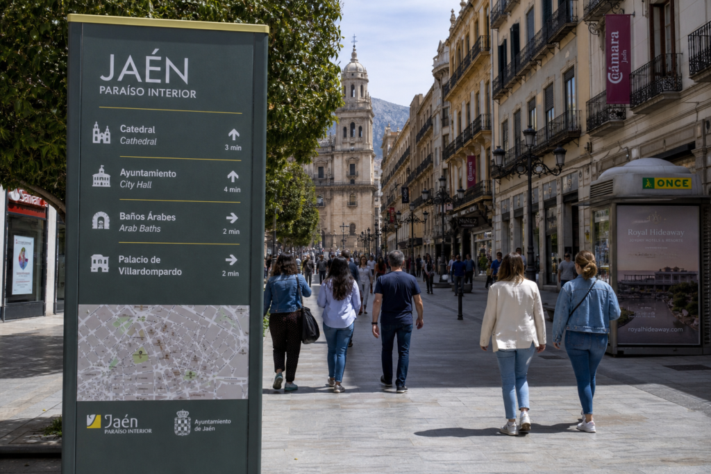 Everyday public street scene in Jaén, Spain