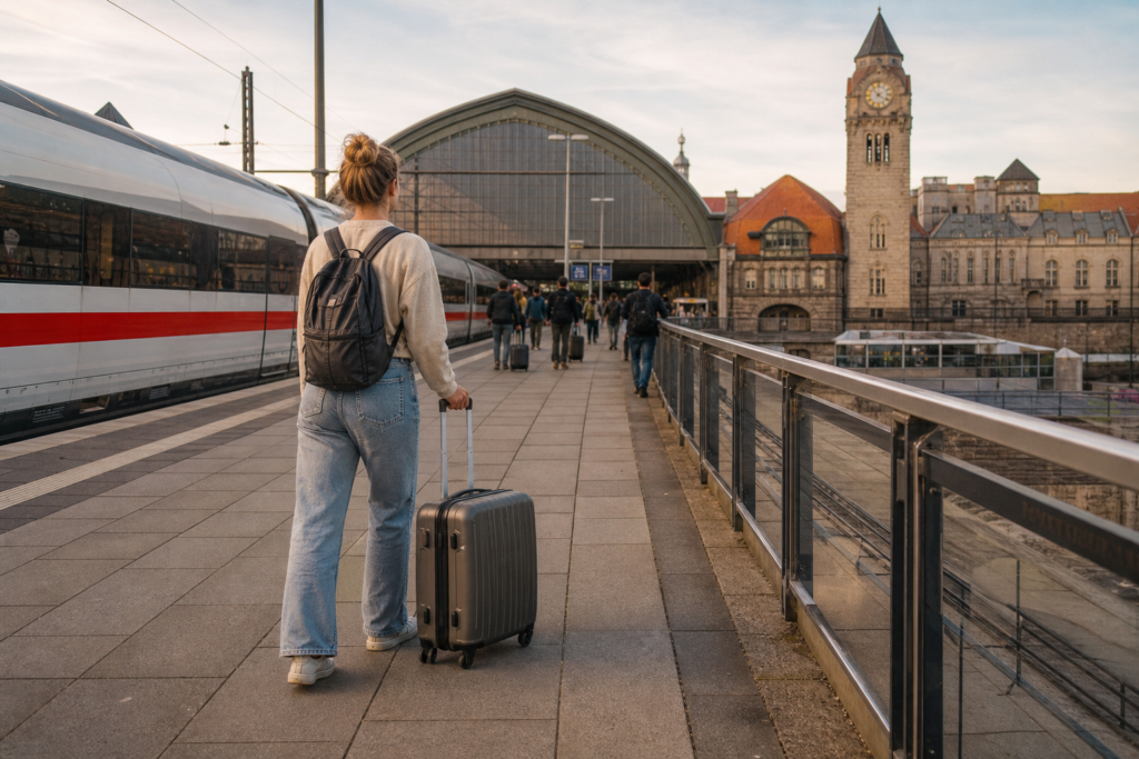 Halle (Saale) railway station scene representing responsible cannabis travel advice