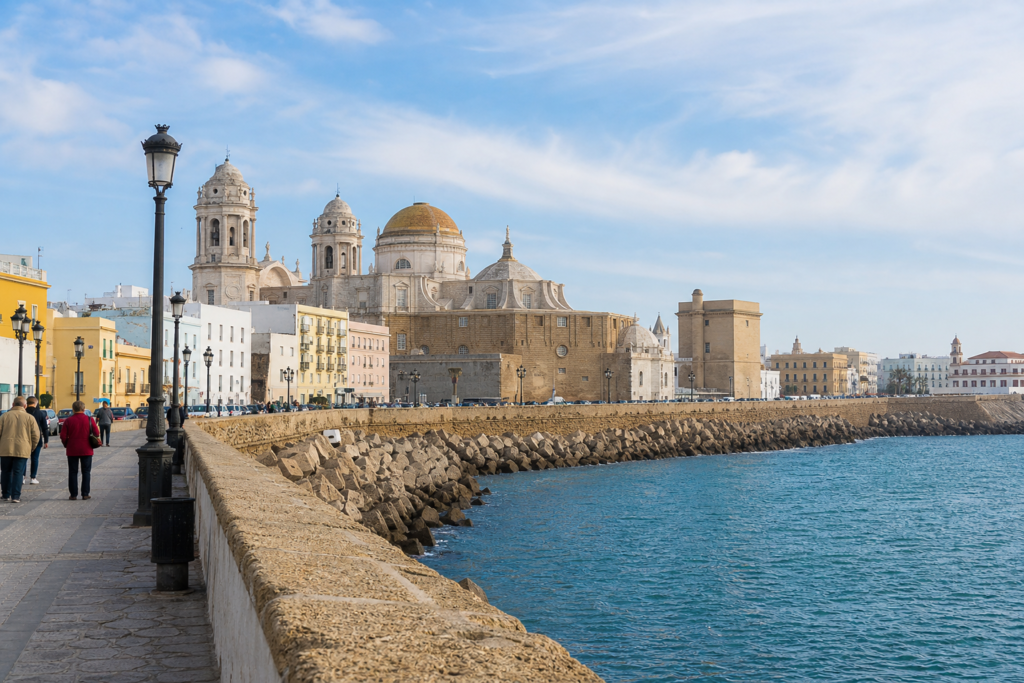 Historic Cádiz waterfront and public promenade in Spain