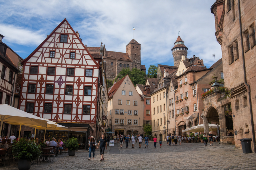 Historic Nuremberg old town pedestrian street in Germany