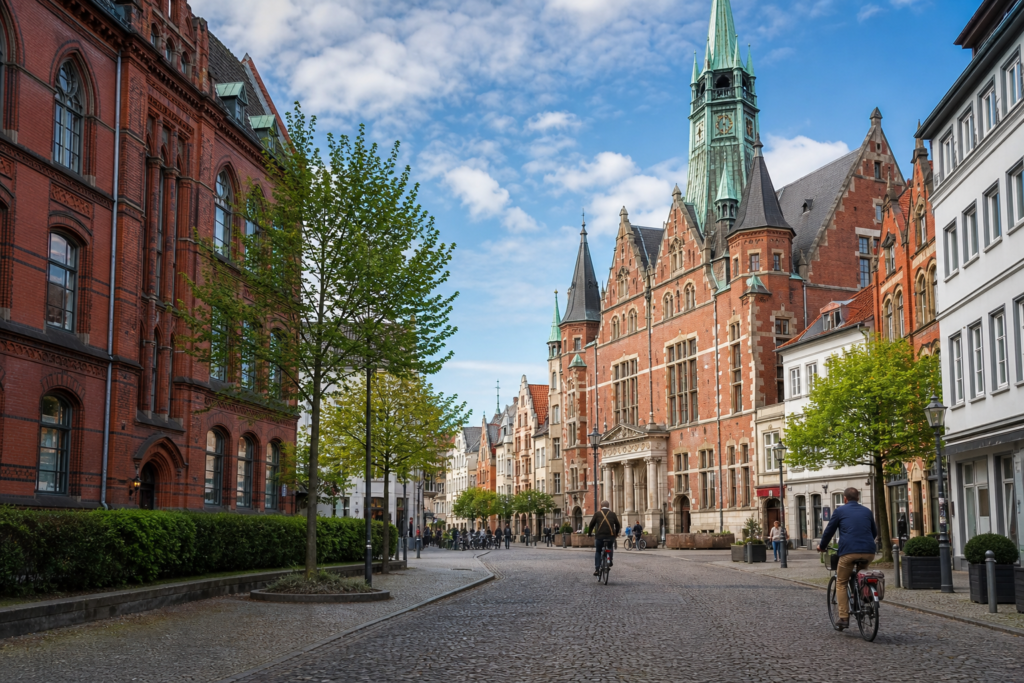 Historic pedestrian street in central Oldenburg, Germany