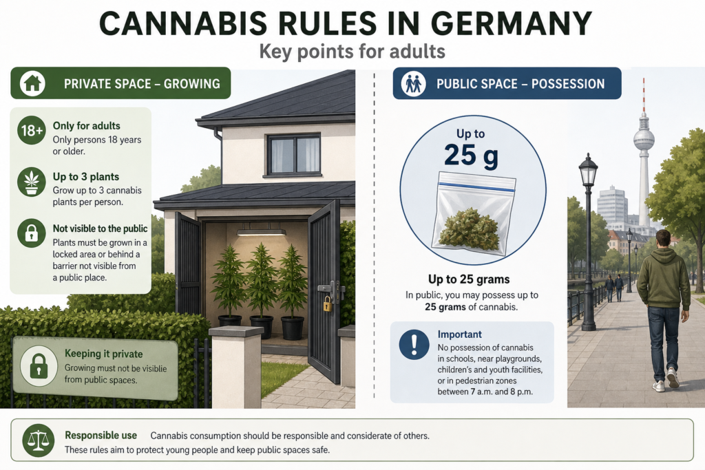 Illustration of Germany’s cannabis possession and home-growing limits for adults