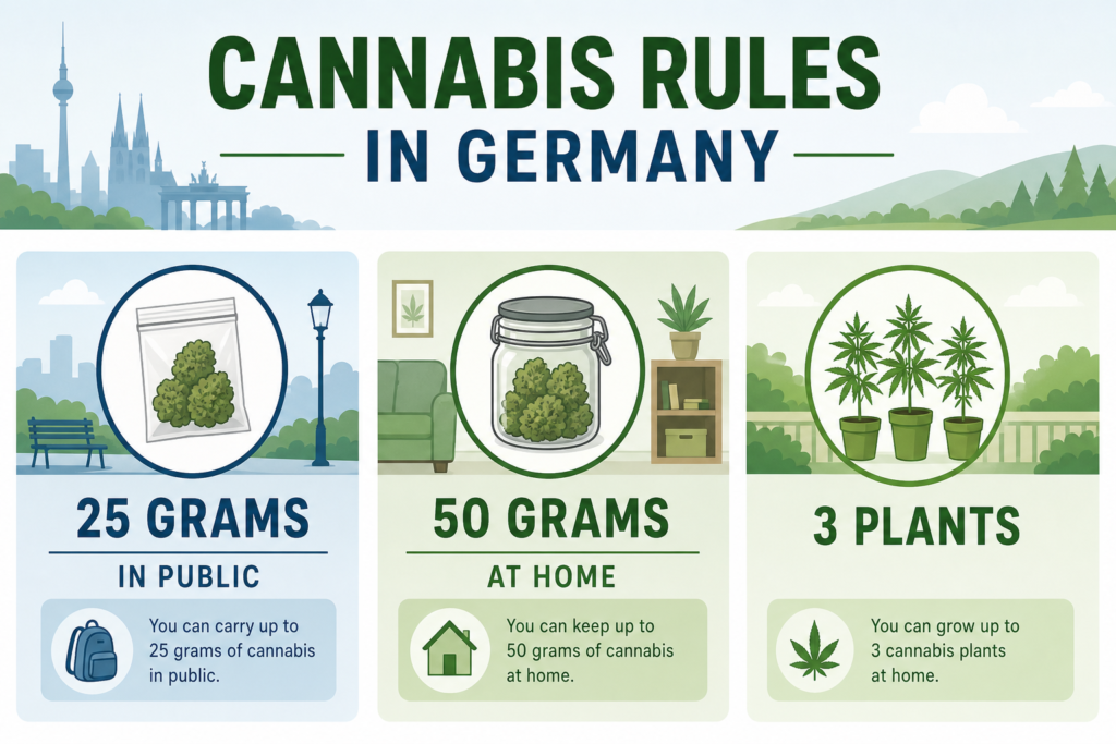 Infographic illustrating German cannabis possession and home-growing limits