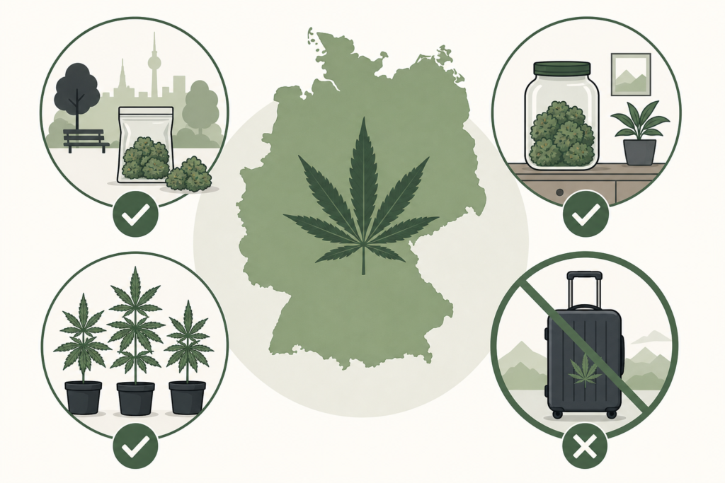 Infographic illustrating German cannabis possession and home-growing limits