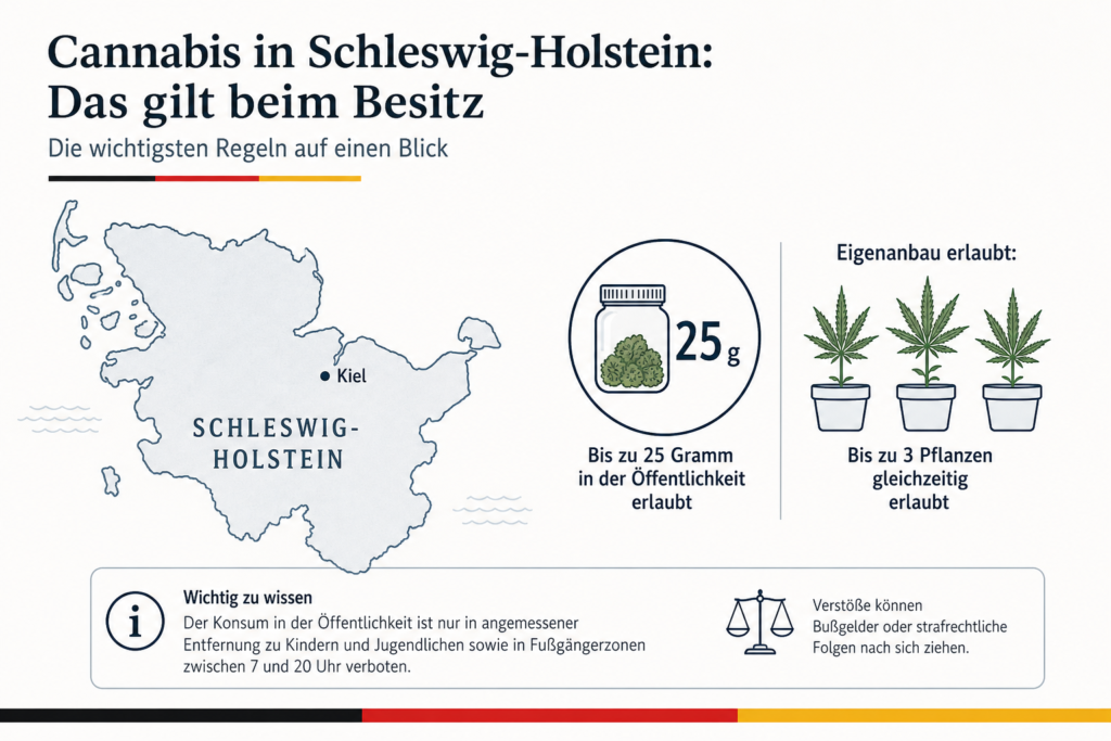 Infographic showing German cannabis possession and home-growing limits in Schleswig-Holstein