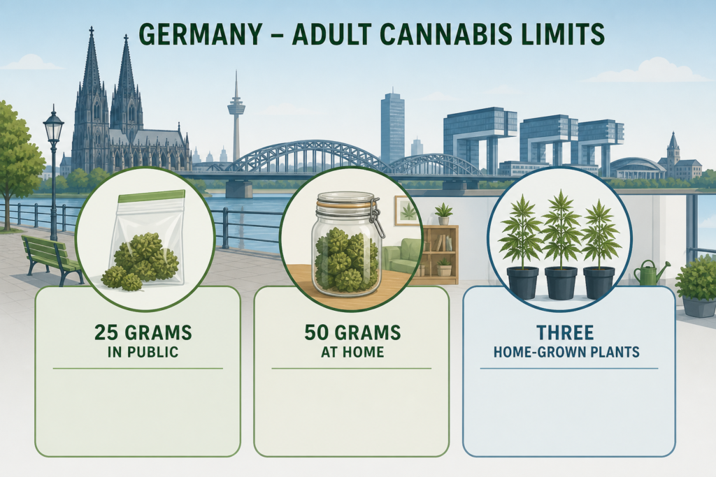 Infographic showing Germany’s cannabis possession and home cultivation limits