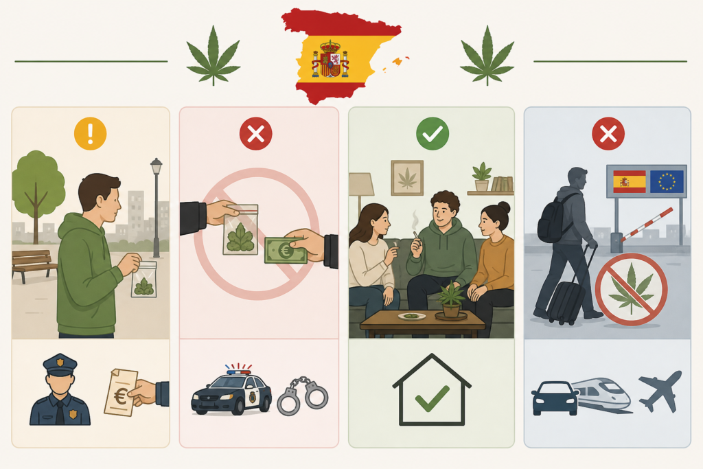Infographic showing key Spanish cannabis laws and travel restrictions