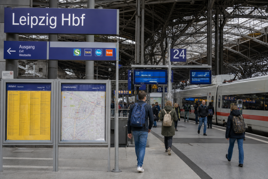 Leipzig Hauptbahnhof and public transport travel scene