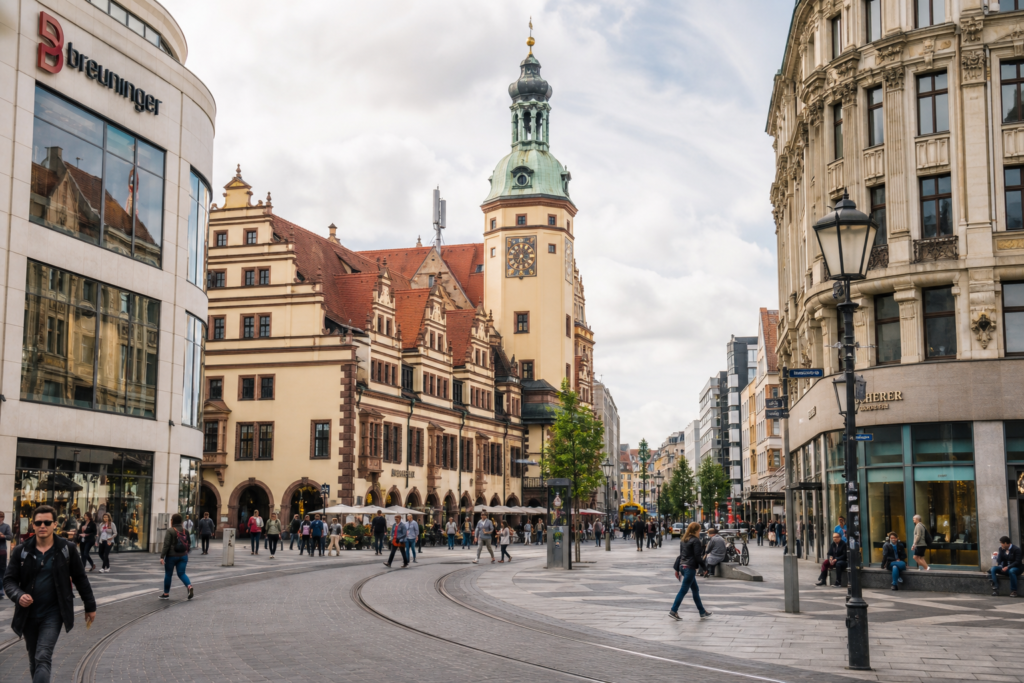 Leipzig city centre and historic architecture in Germany