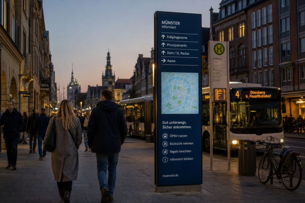 Münster pedestrian zone illustrating responsible public cannabis guidance