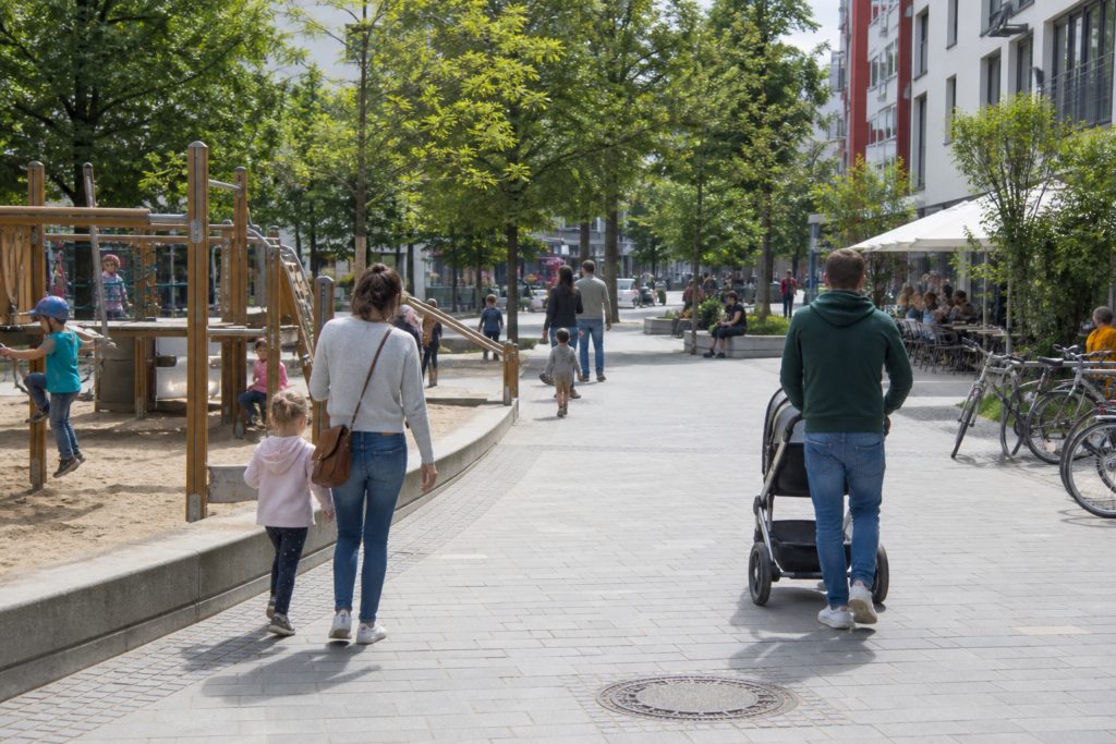Public playground and pedestrian zone in Nuremberg where cannabis consumption is restricted