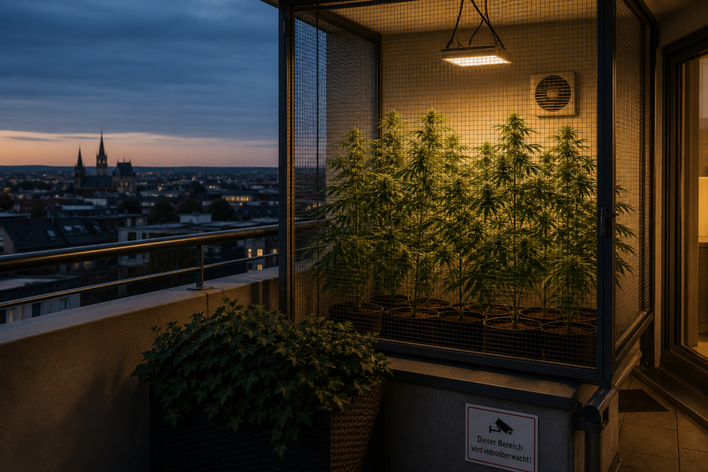 Secure private cannabis cultivation on an Aachen apartment balcony