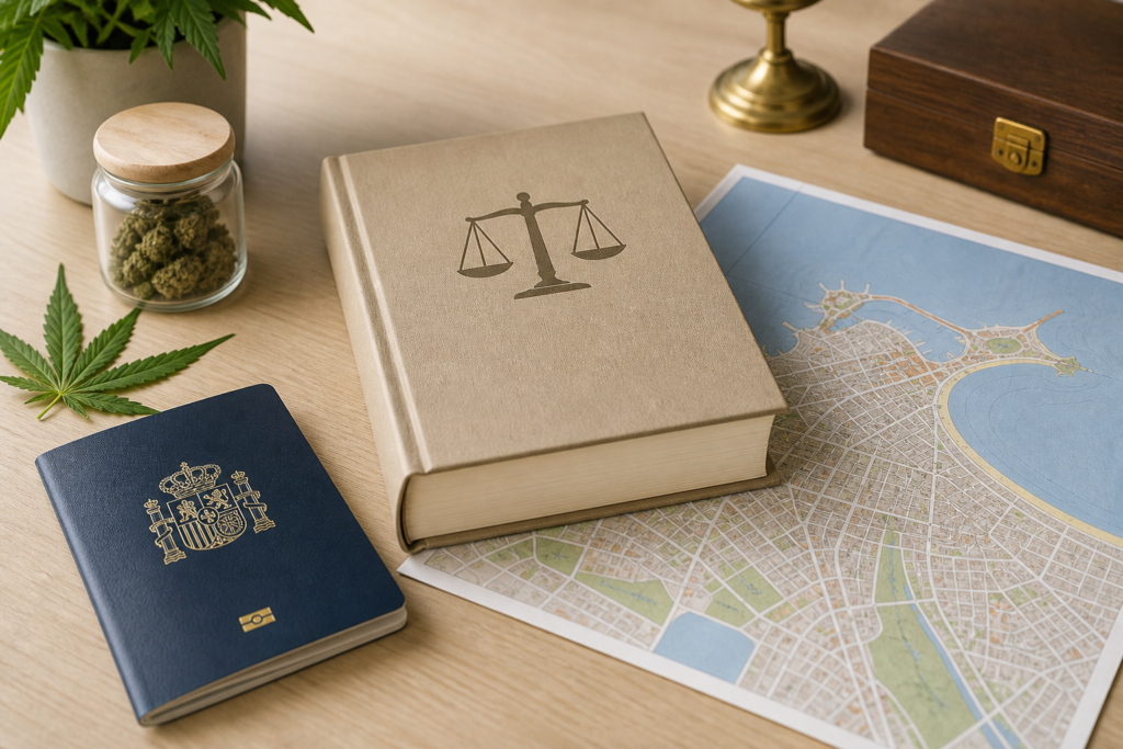Spanish cannabis law travel guide with a map of Gijón