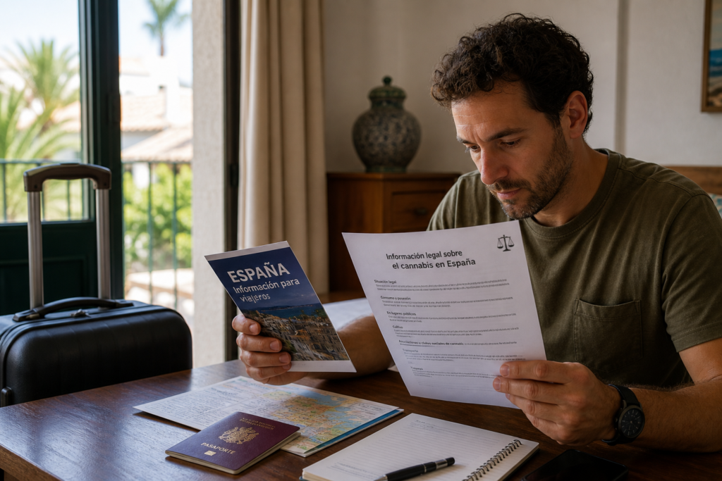 Traveller reviewing Spanish cannabis and travel rules before visiting Tarragona