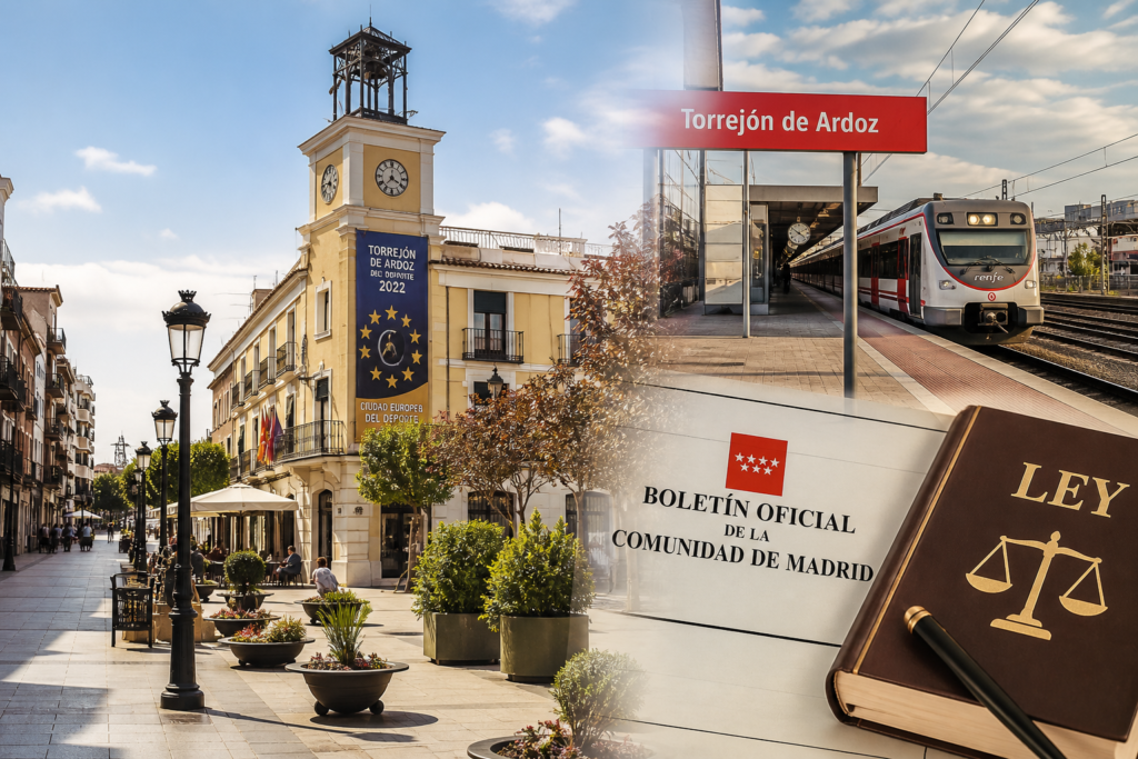 Urban Torrejón de Ardoz street scene illustrating local cannabis law and travel guidance