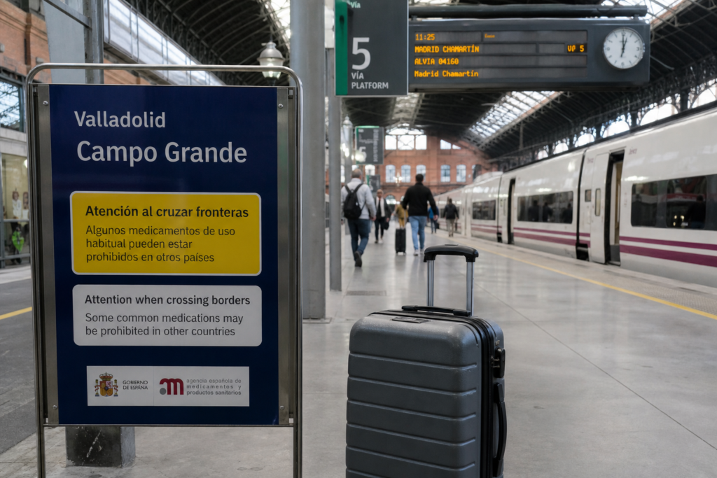 Valladolid public transport scene illustrating travel precautions under Spanish cannabis law