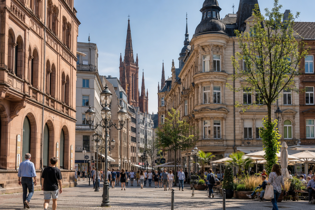 Wiesbaden pedestrian street and historic city centre in Germany