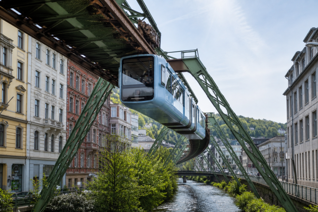 Wuppertal Suspension Railway over an urban street in Germany