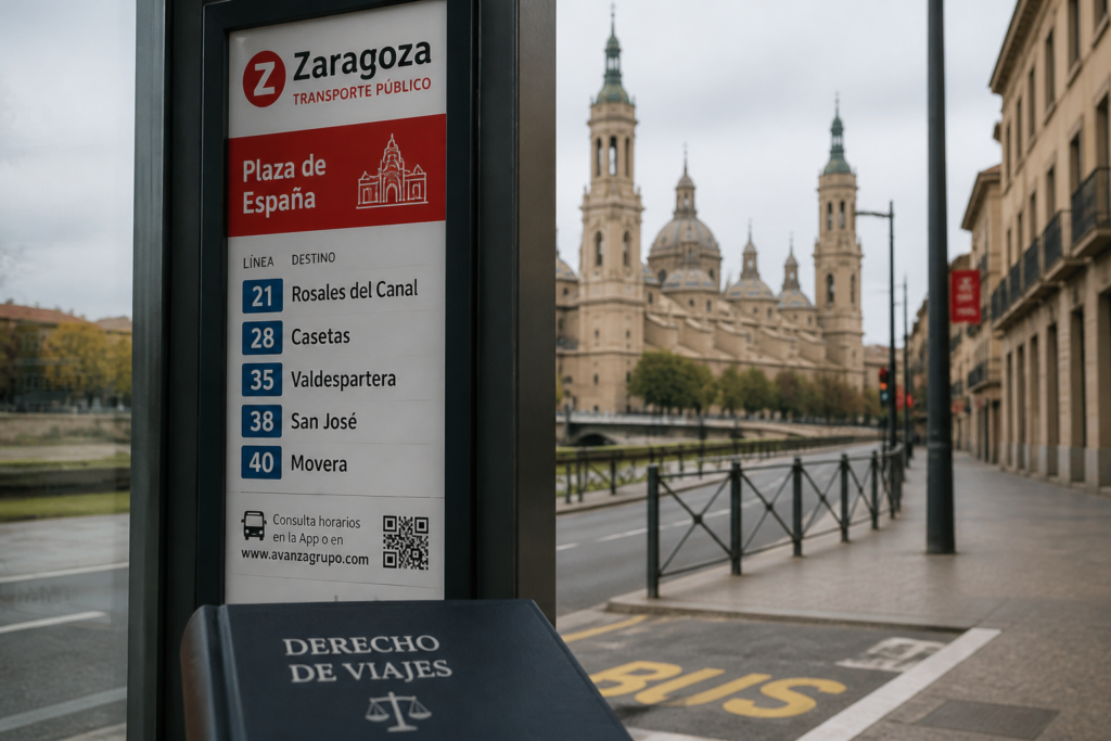Zaragoza street and public transport setting illustrating Spanish public cannabis rules