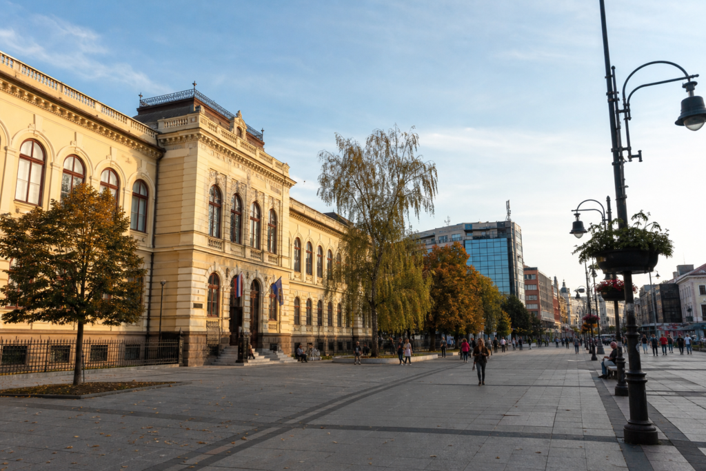 Central Kragujevac, Serbia, illustrating the city covered by Serbian national cannabis laws