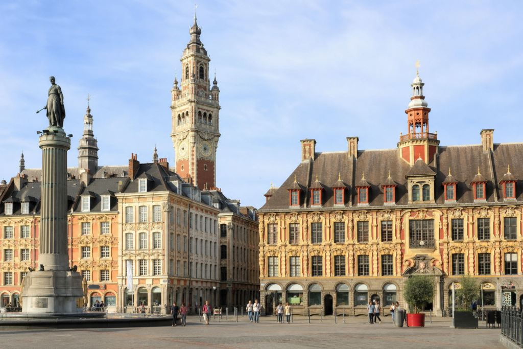 Historic buildings on the Grand Place in Lille, France