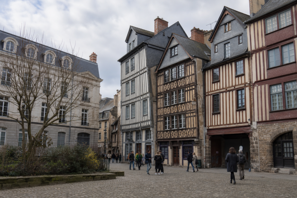 Historic half-timbered buildings in Rennes, France