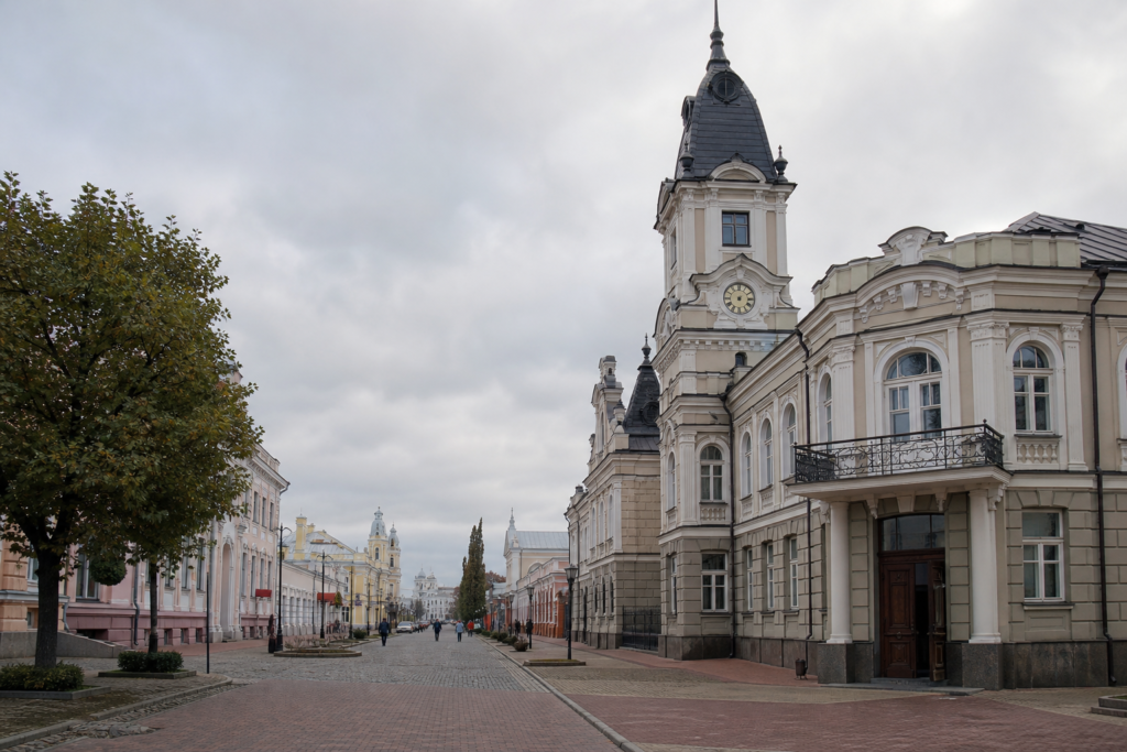 Historic street and architecture in Mahilioŭ, Belarus