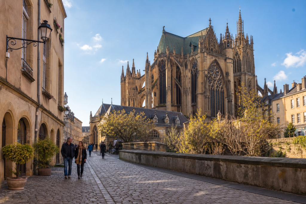 Metz Cathedral and historic streets in central Metz, France