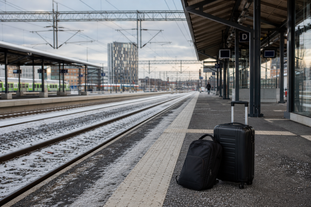 Traveller luggage at a railway station in Lahti