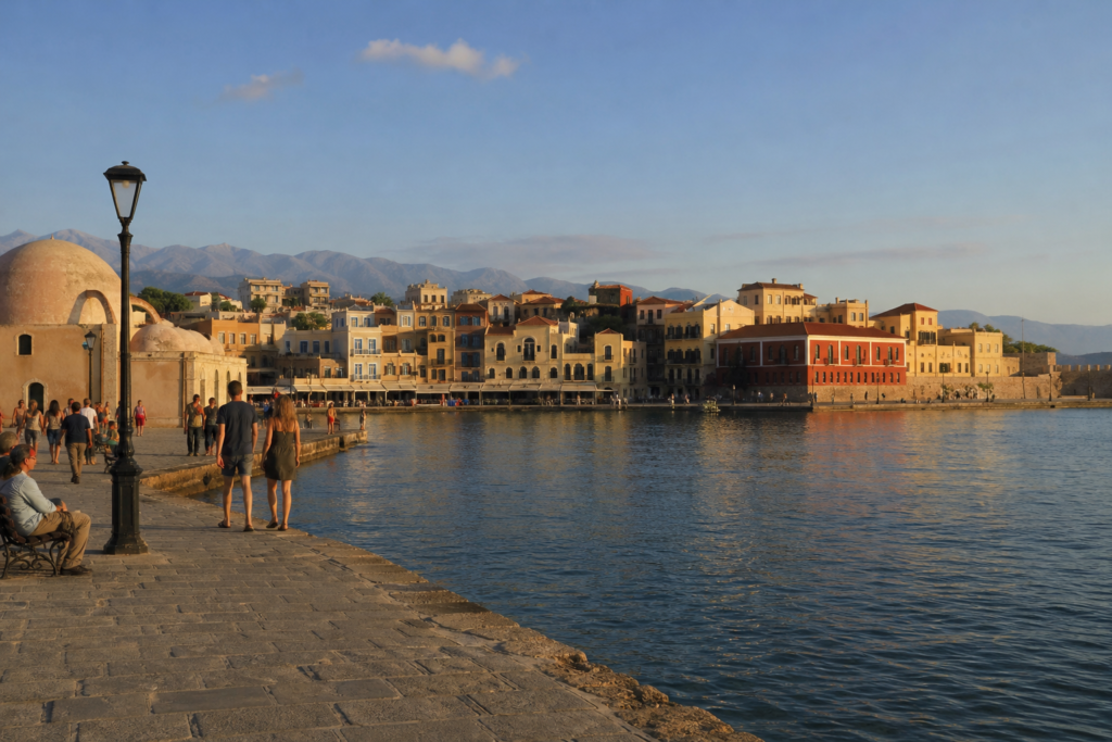 Venetian harbour and waterfront in Chania, Crete