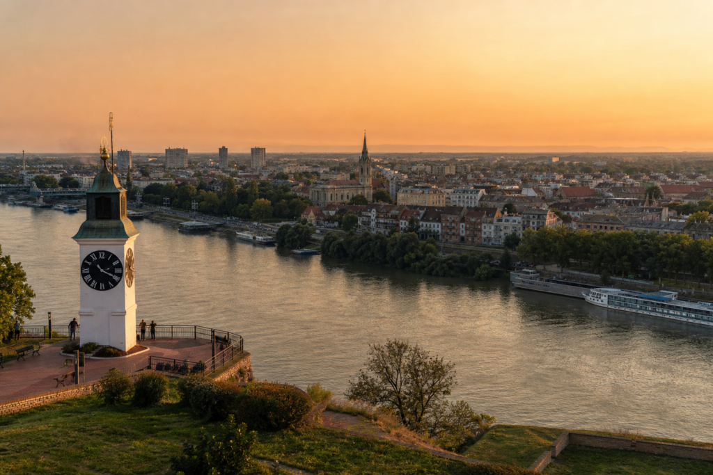 View across the Danube toward Novi Sad from Petrovaradin Fortress