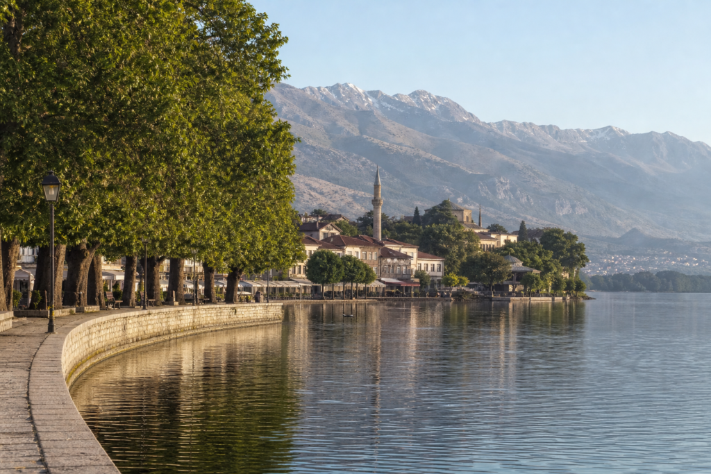 View of Ioannina and Lake Pamvotida in Greece